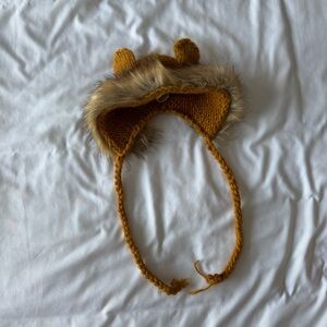 The Blueberry Hill Mustard Bear Knit Bonnet Hat